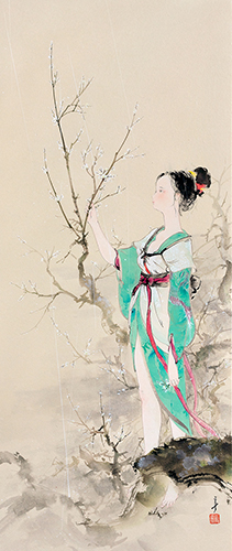 春驟雨に立つ女